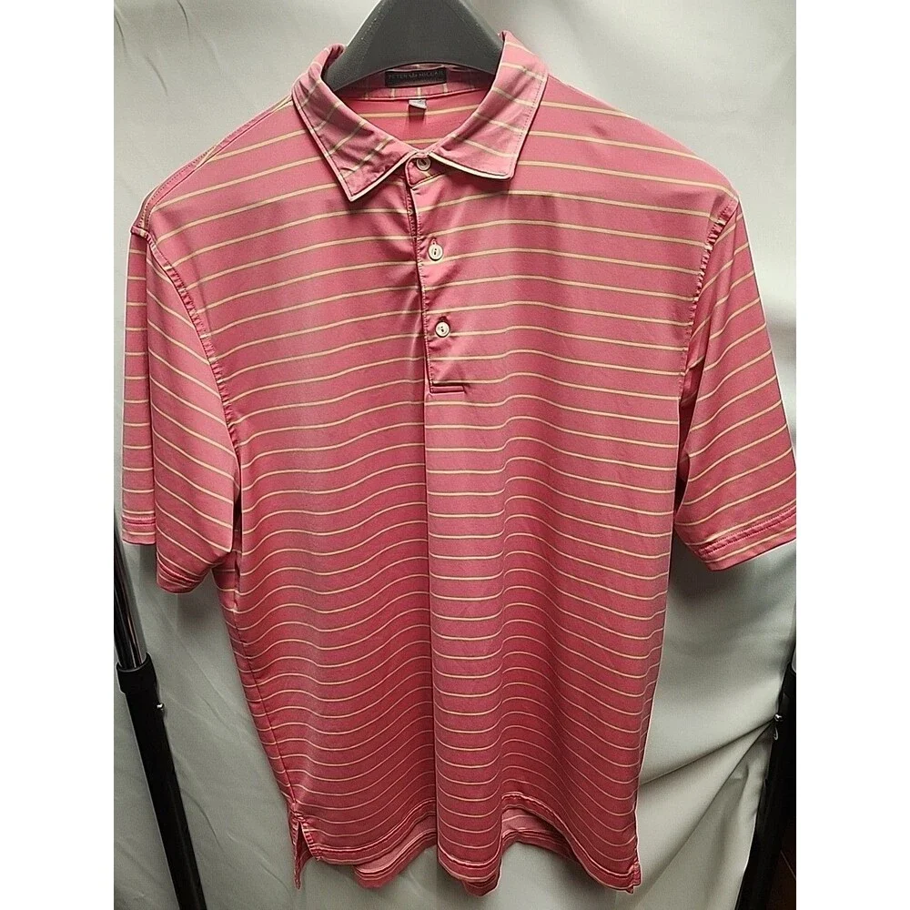 Peter Millar Shirt Men's Large Summer Comfort Pink Lime Striped Polo Golf NoLogo